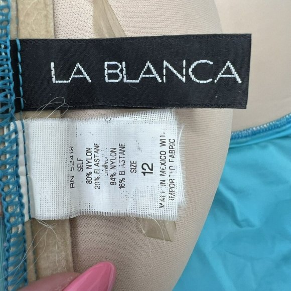 LA BLANCA Women’s Size 12 Multi Rainbow Palm Bandeau Tankini Top NO STRAP - Picture 8 of 12
